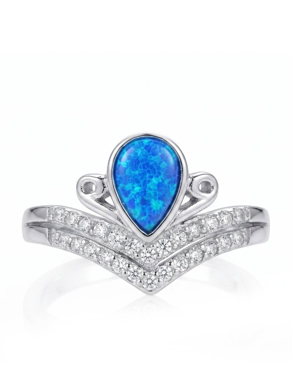 Blue Opal  Crown Tiara Princess ring, size 7, 925 Sterling Silver Charmed Aroma
